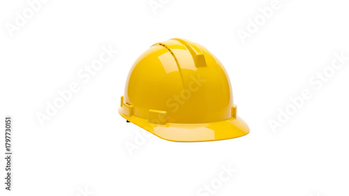 Yellow hard hat safety equipment for construction workers isolated on a transparent background