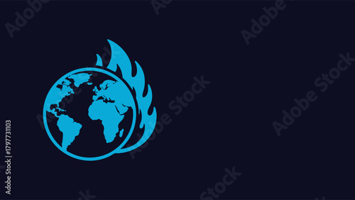 A Bright Blue Vector Graphic Illustration Of The Planet Earth Globe Surrounded By Dynamic Flames Representing Global Energy Power And Climate Focus On A Dark Blue Background For Environmenta
