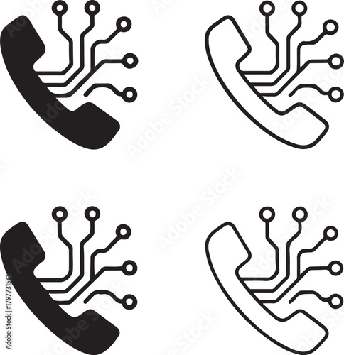 Circuit Phone Icon Set, tech phone icons, digital device design, smart call outline, minimal filled phone, thin stroke mobile vector, isolated phone icon set for communication buyers