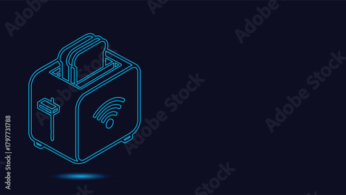 Isometric Smart Toaster Outline Vector Graphic Showing Wi-Fi Connectivity and Bread Slices on a Dark Blue Background - Modern Internet of Things Kitchen Appliance Technology Illustration