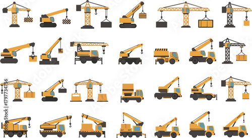 Construction Cranes and Heavy Machinery Large Vector Set Collection