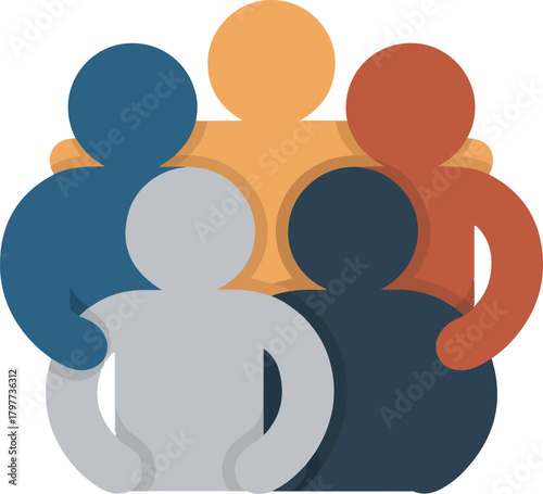 Vector icon of a diverse group of five stylized people representing community team or social network