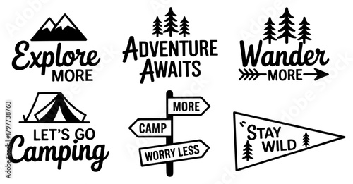 outdoor adventure camping badge icon set