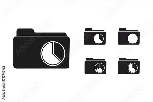 Data analysis folder icons set. statistical document storage symbols.