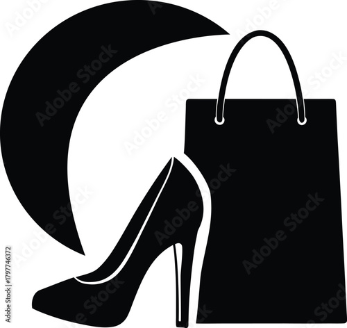 High Heel Shoe, Shopping Bag, and Crescent Moon Icon