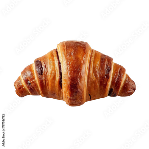 Chocolate Croissant Top View Isolated on White Background – High-Resolution Studio Lighting Product Photo for Food Packaging and Mockup Design