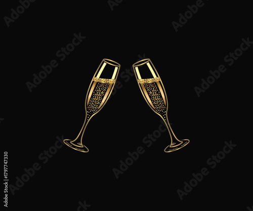 champagne glasses on black background