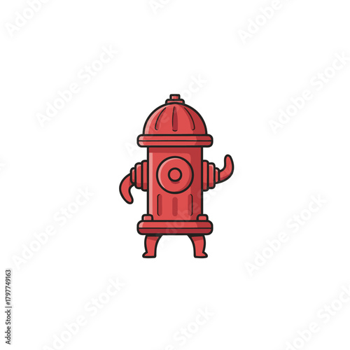 Cartoon red fire hydrant character waving a hand, fire safety and emergency services mascot, simple vector illustration on white background