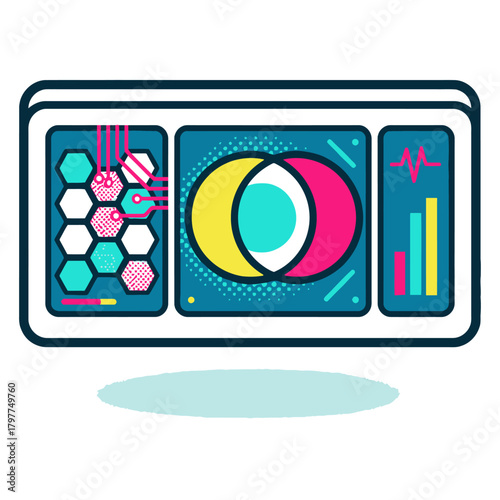 AI medical scanner interface displaying diagnostic analysis, data visualization, and health information on a futuristic digital screen