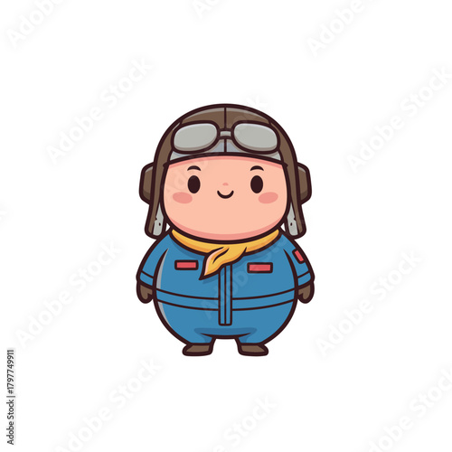 Cute cartoon pilot character in a flight suit, helmet, and goggles, aviation professional mascot, simple vector illustration on white background