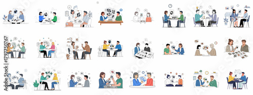Psychologist and Patient Engaged in Rorschach Inkblot Testing and Mental Health Assessment. Therapy and Diagnosis Illustration Set.