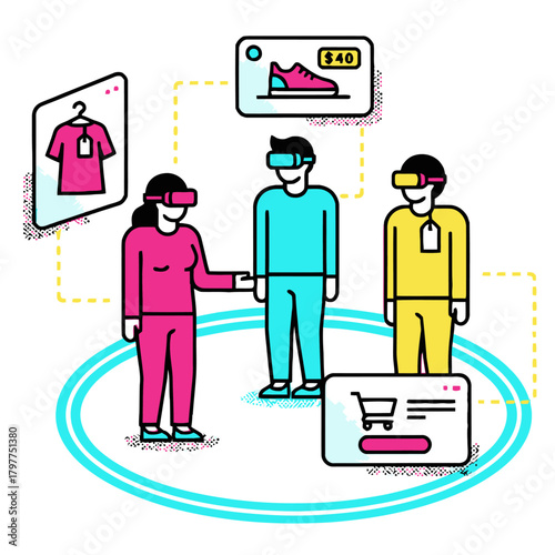 VR Retail Shopping Concept Vector Illustration. Virtual Reality E-commerce, Metaverse Store, or Digital Customer Experience Design