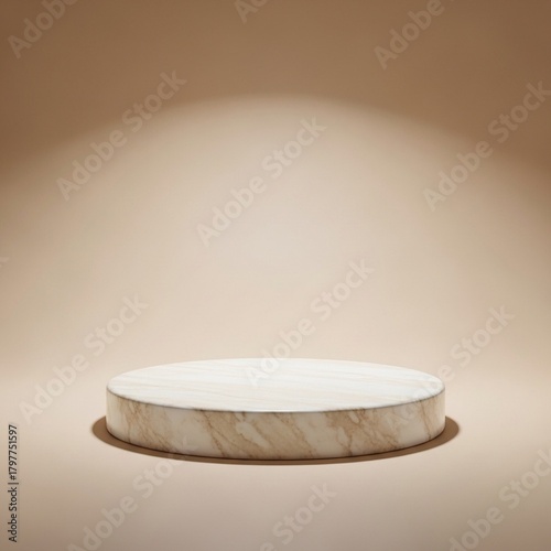 Elegant Round Marble Product Display Podium on Neutral Beige Background