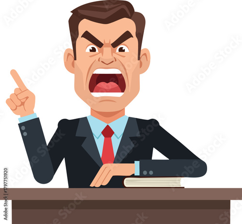 Furious Businessman Raising Finger Illustration of Angry Man in Suit Arguing and Making a Point