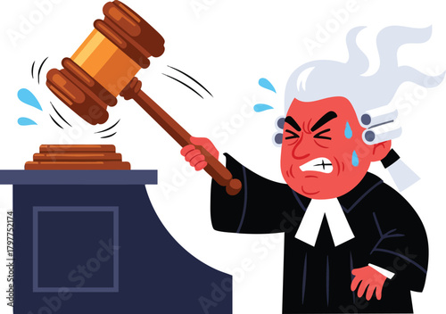 Cartoon Judge with Gavel Law, Justice, and Cartoon Courtroom Scene