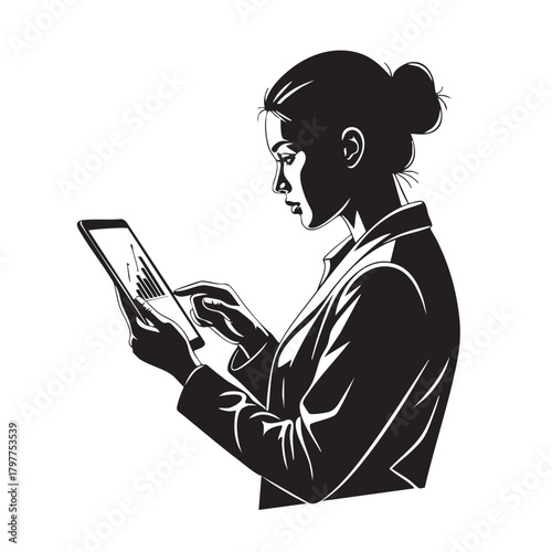 Businesswoman Using Tablet PC Analyzing Charts Data Professional Female Entrepreneur Holding Device