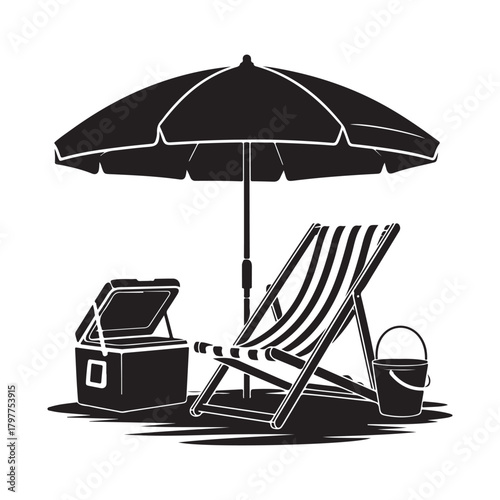 Beach Chair and Umbrella Silhouette Vector Icon