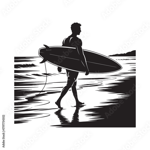 Surfer Riding Wave Vector Silhouette Graphic
