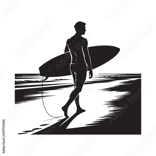 Surfer Riding Wave Silhouette Vector Icon
