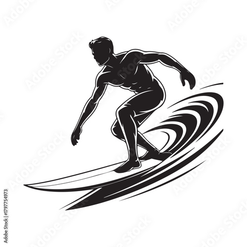 Surfer Riding Ocean Wave Vector Silhouette