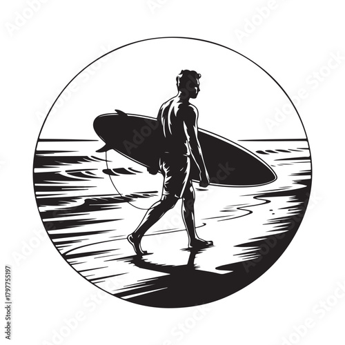 Surfer on Wave Silhouette Vector Graphic