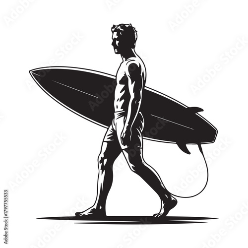 Surfer Man on Surfboard Vector Silhouette Icon