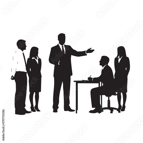 Business Leader Addressing Team Silhouette Presentation Professional Speaking to Colleagues Corporate Communication Vector Illustration