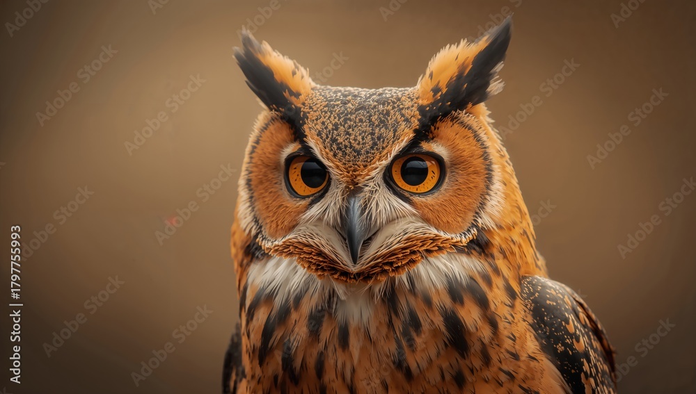 Obraz premium Vintage-style depiction of a Bengal Eagle Owl, showcasing natural beauty, wildlife preservation