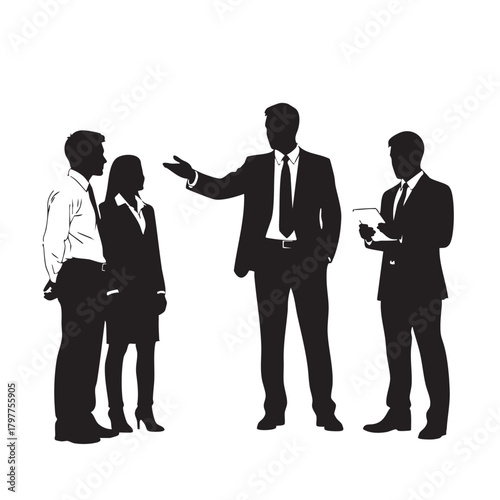Business Professionals Silhouette Group Interaction Corporate Team Discussing Strategy Office Communication Vector Art