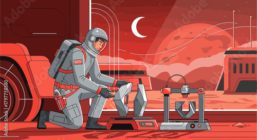 Mars habitat construction with 3D printing technology and human astronaut assistance future