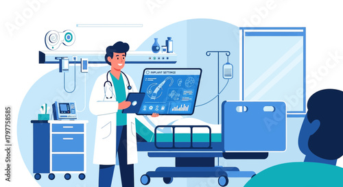 Medical consultation involving implant settings with doctor and patient discussion healthcare