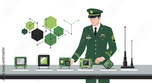 Military Personnel Examining Cutting-Edge Technology and Communication Microelectronics Advancements