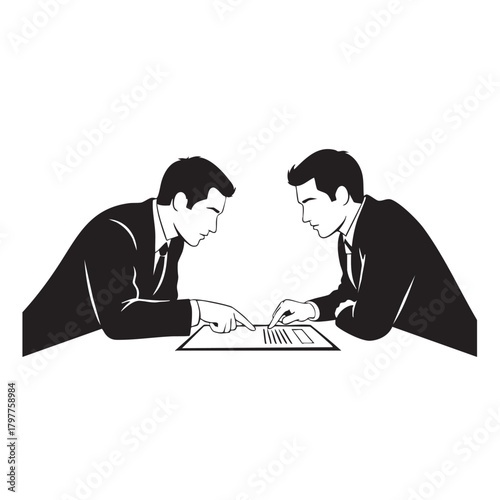 Two Businessmen Reviewing Document Planning Strategy Business Agreement Meeting Discussion Teamwork Professional Analysis