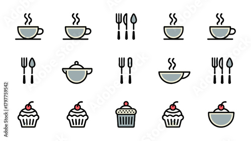 A collection of vector food icons.