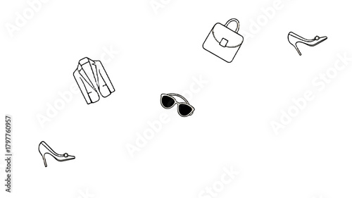 Elegant clothing items and accessories, symbolizing fashion and style.