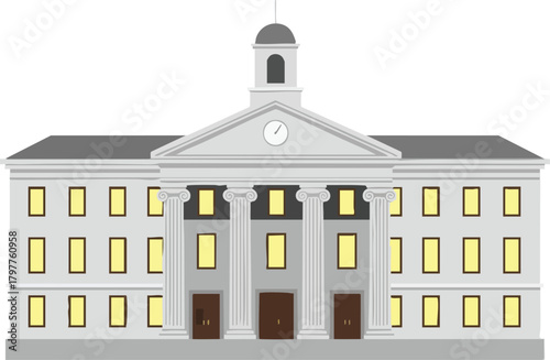 Classic Government Building Illustration with Columns and Clock Tower