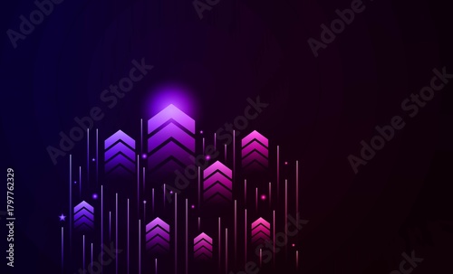 Neon arrow background. Neon glowing arrow background. Arrows symbol on wallpaper. pink purple color arrow icon. Glowing arrow signs.