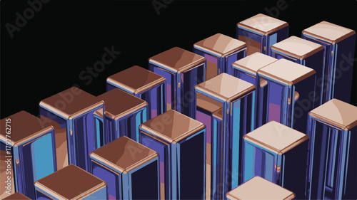 Stack of colorful 3D books on black background with geometric cube design