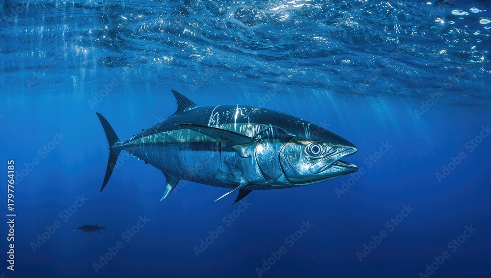 Fototapeta premium Tuna swimming in the Mediterranean Sea, observing marine biodiversity