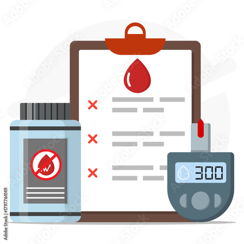 High blood glucose testing on glucometer. Taking medication to prevent blood sugar levels from rising.. Medical checkups and diabetes awareness concept. 