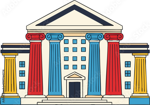 Illustration of a Classic Building with Pillars and Detailed Design