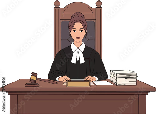 Judge at the Bench Justice and Legal Process Illustration