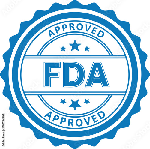 Blue F D A Approved Seal with Stars on White Background stamp badge