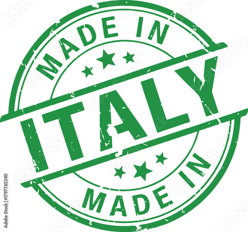 Green Made in Italy Stamp with Stars on White Background seal