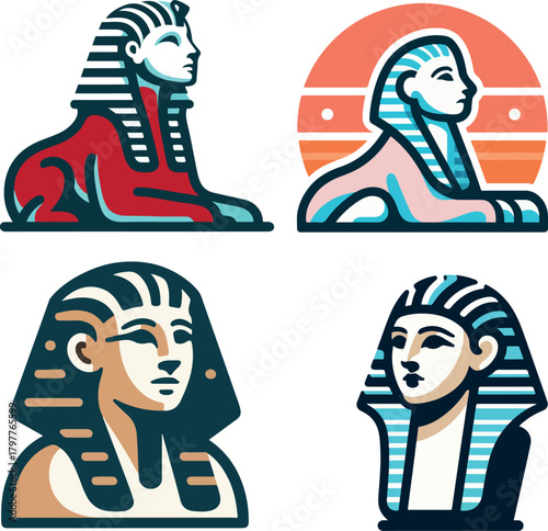 Egypt sphinx statues logo icon vector white background .