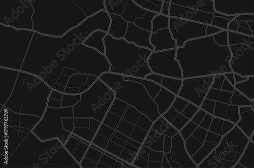City map. Town streets. Downtown gps navigation plan. Abstract transportation scheme. Drawing scheme town, gray line road on black background. Urban pattern texture. Vector