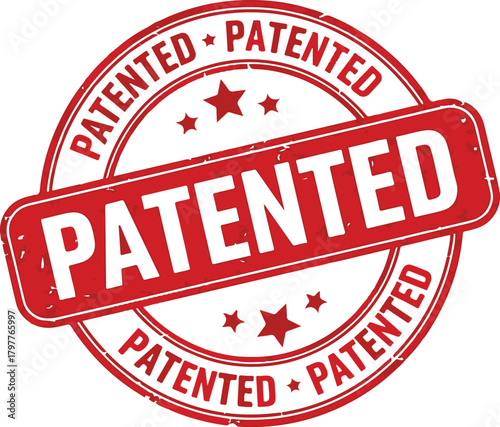 Red Patented Stamp with Stars on White Background seal circular