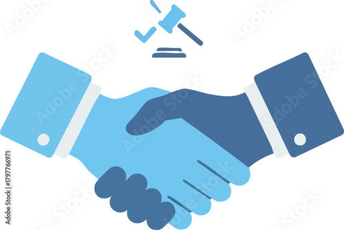 Agreement Handshake with Auction Hammer and Check Mark Legal Business Deal Icon