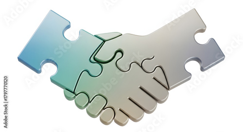 Handshake as puzzle pieces, representing collaboration and agreement 