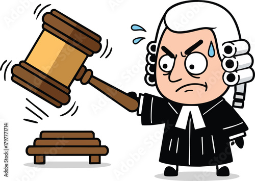 Angry Cartoon Judge with Gavel in Court